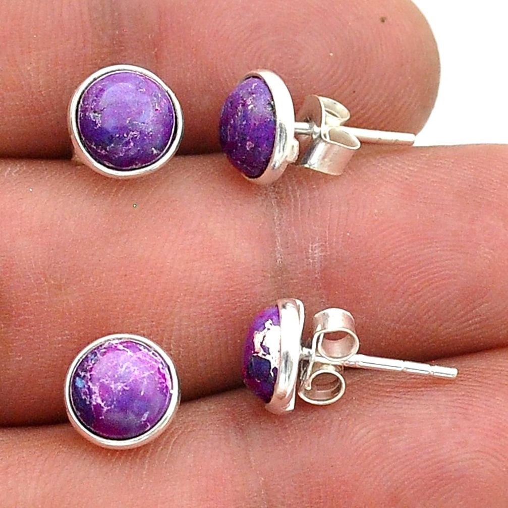 6.97cts purple copper turquoise 925 sterling silver 2pairstud earrings u65760