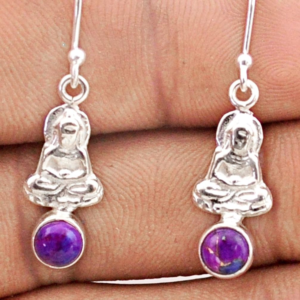 1.56cts purple copper turquoise 925 sterling silver buddha charm earrings t82786