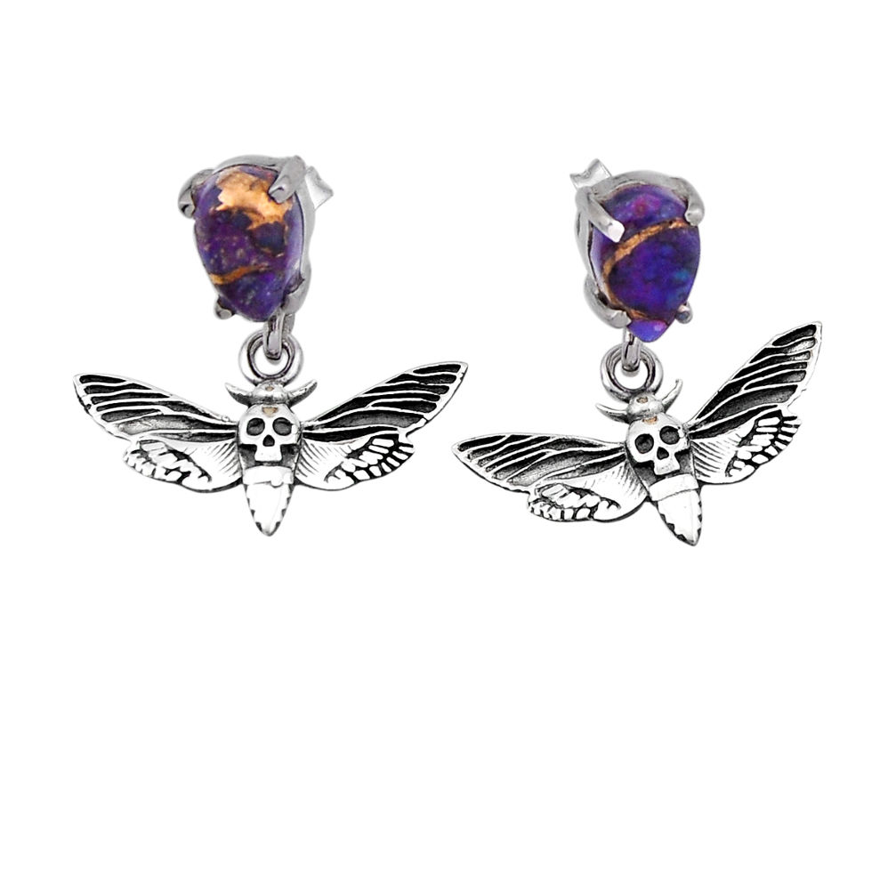 4.58cts purple copper turquoise 925 sterling silver butterfly earrings n48548