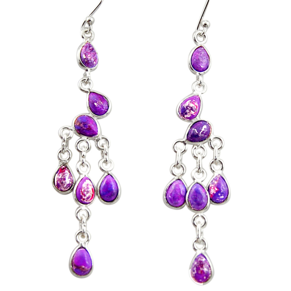 9.12cts purple copper turquoise 925 sterling silver chandelier earrings r33549