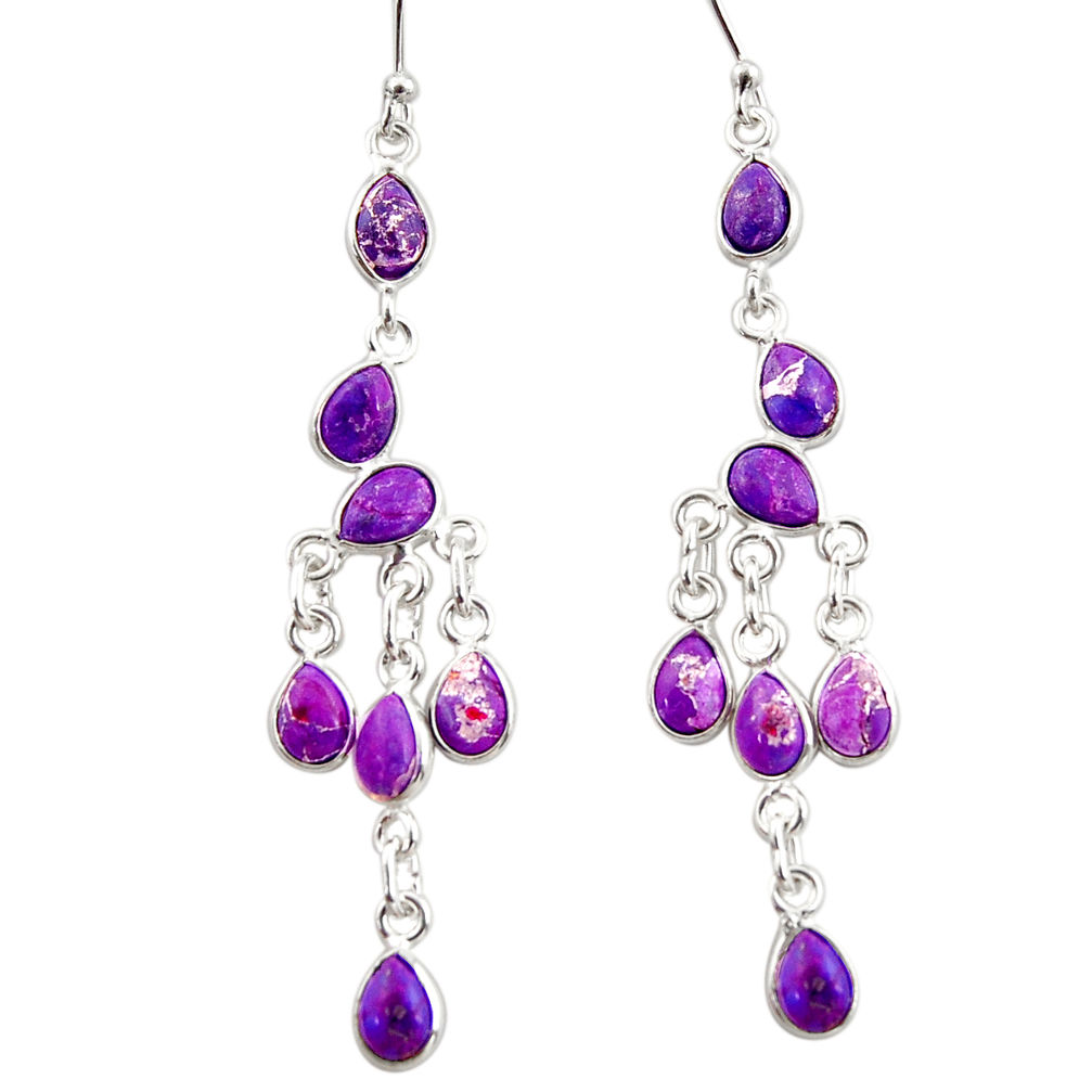 10.65cts purple copper turquoise 925 sterling silver chandelier earrings r33550