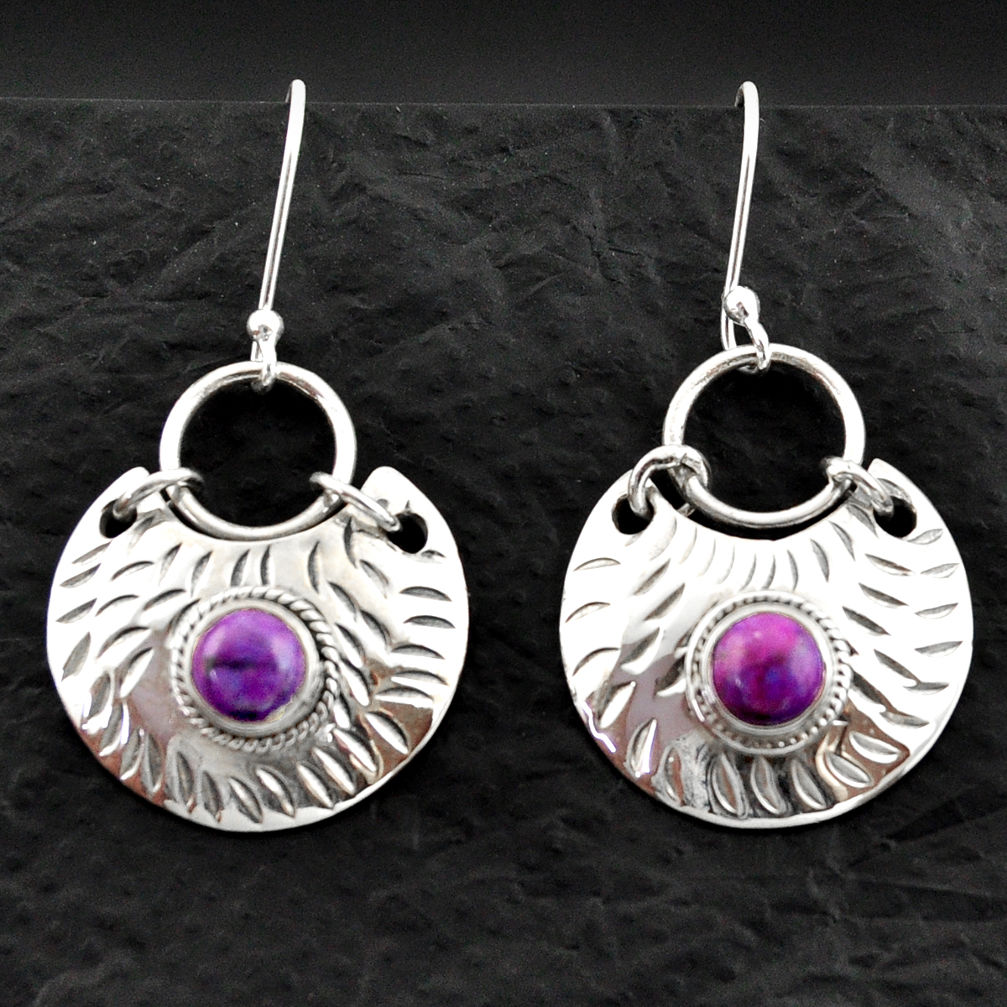 2.12cts purple copper turquoise 925 sterling silver dangle earrings d40592