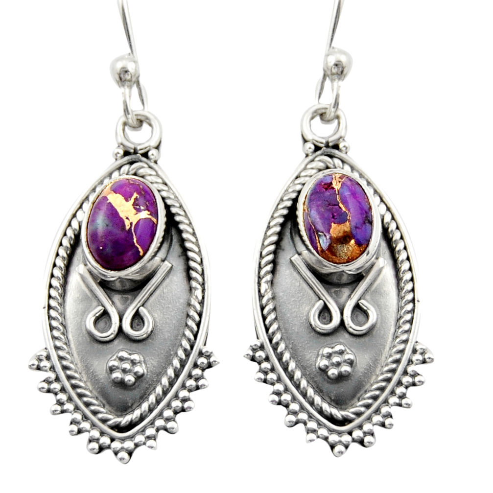 3.01cts purple copper turquoise 925 sterling silver dangle earrings d46922