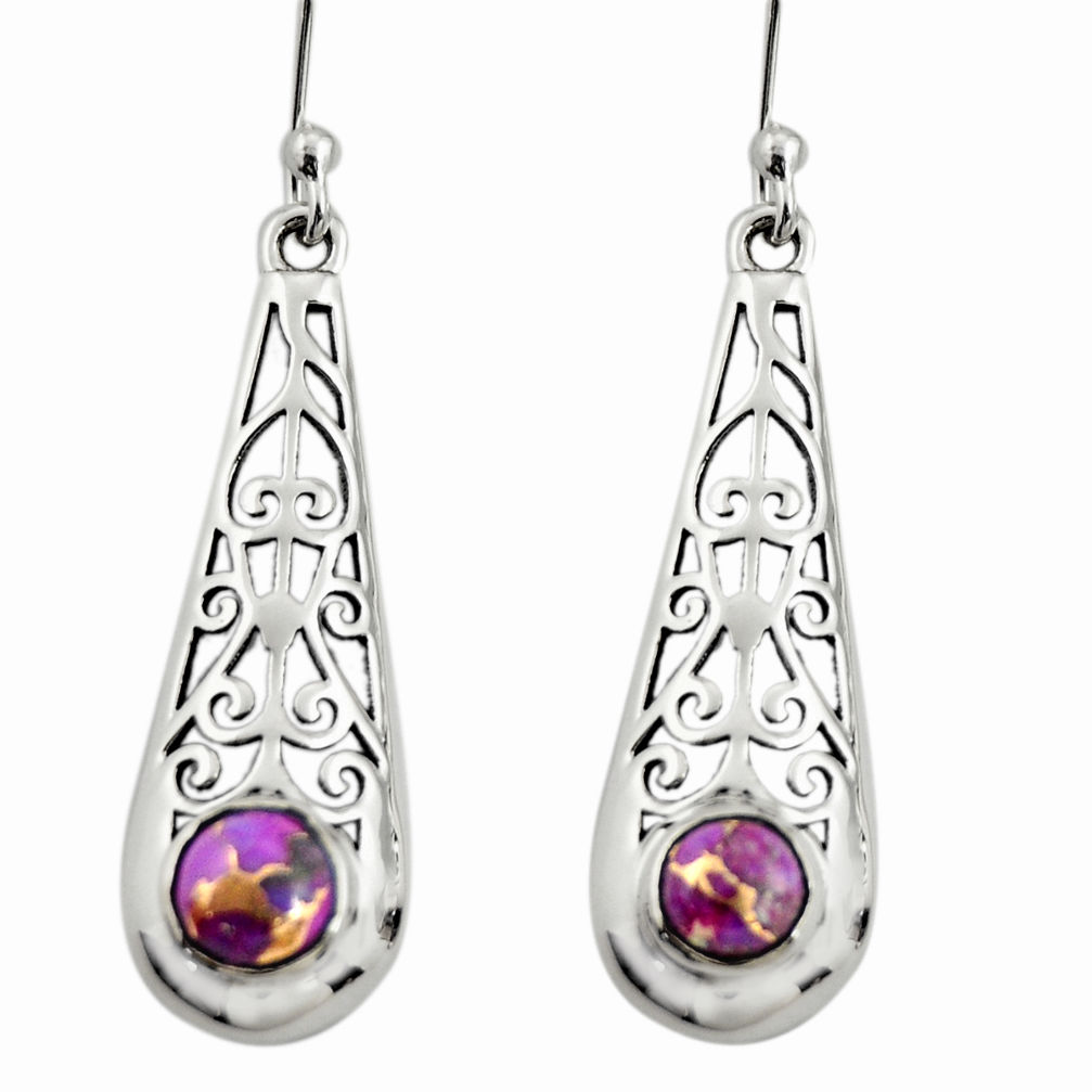 1.63cts purple copper turquoise 925 sterling silver dangle earrings r26068