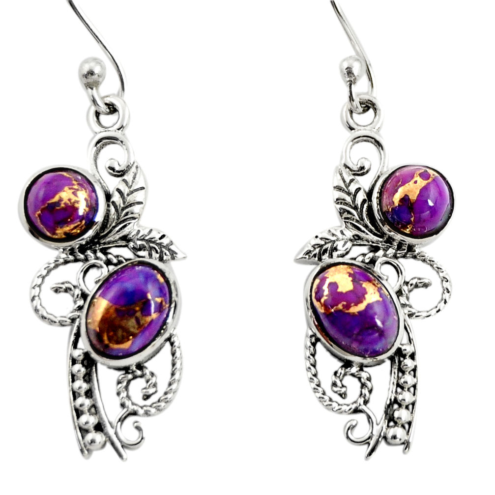 4.92cts purple copper turquoise 925 sterling silver dangle earrings r26088