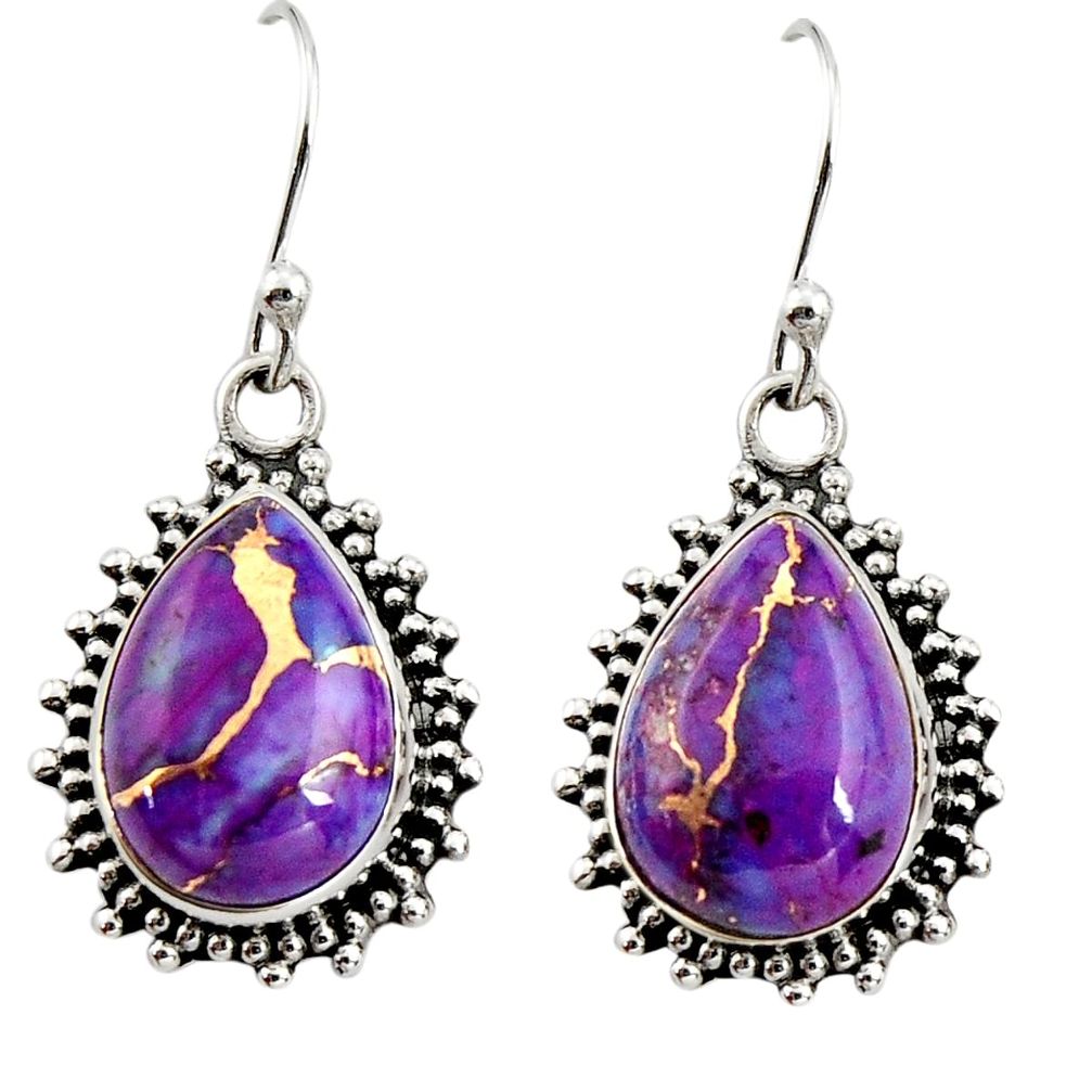 11.23cts purple copper turquoise 925 sterling silver dangle earrings r26541