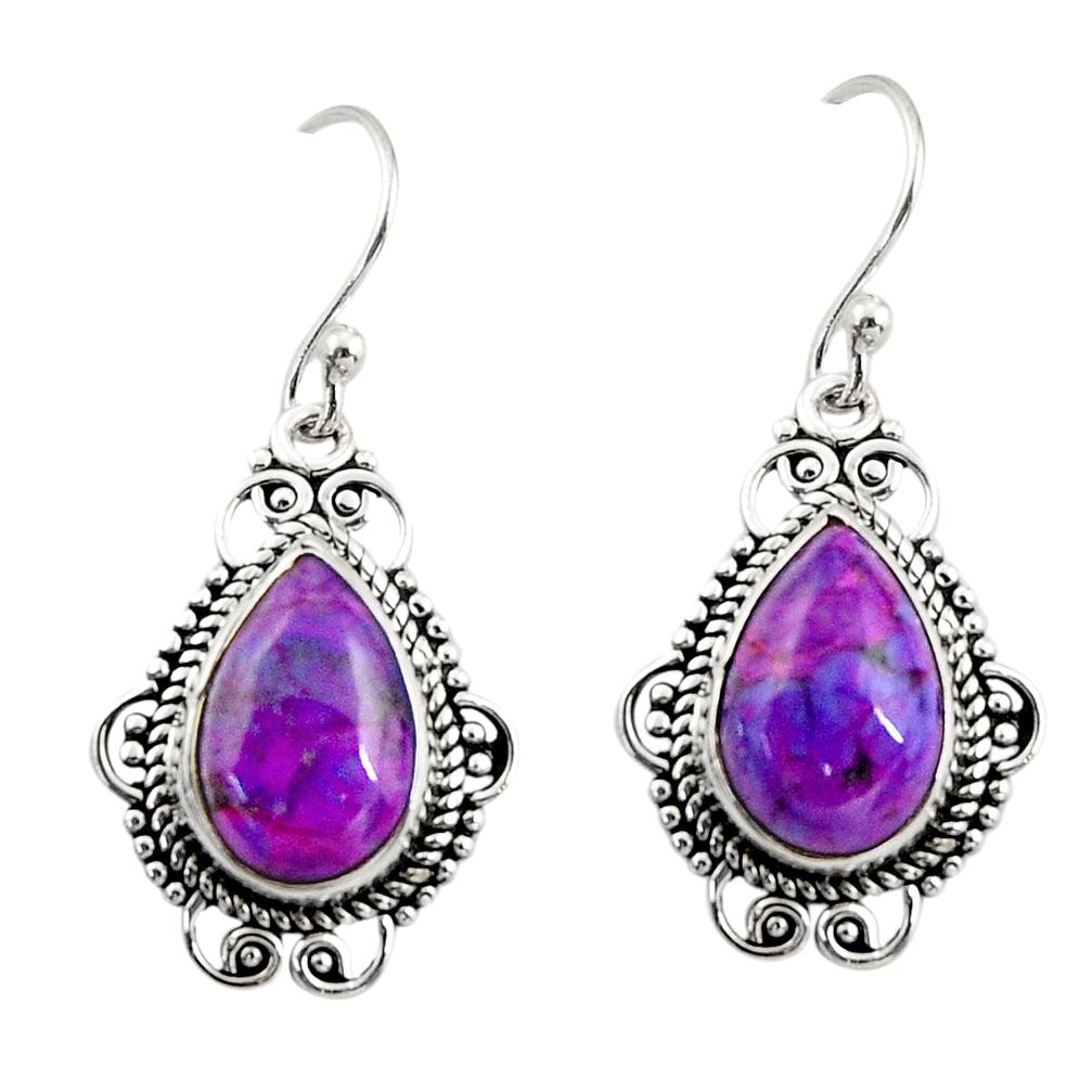 7.97cts purple copper turquoise 925 sterling silver dangle earrings r30953