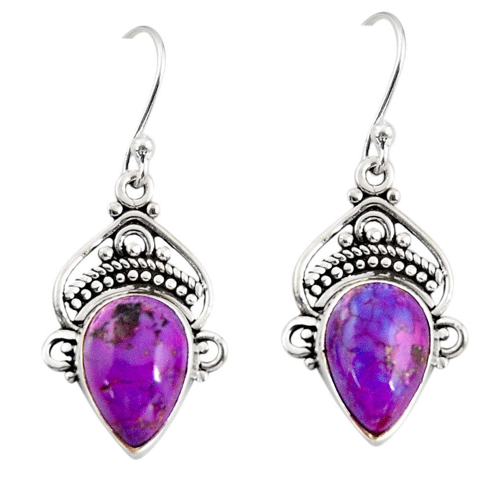 8.32cts purple copper turquoise 925 sterling silver dangle earrings r30982