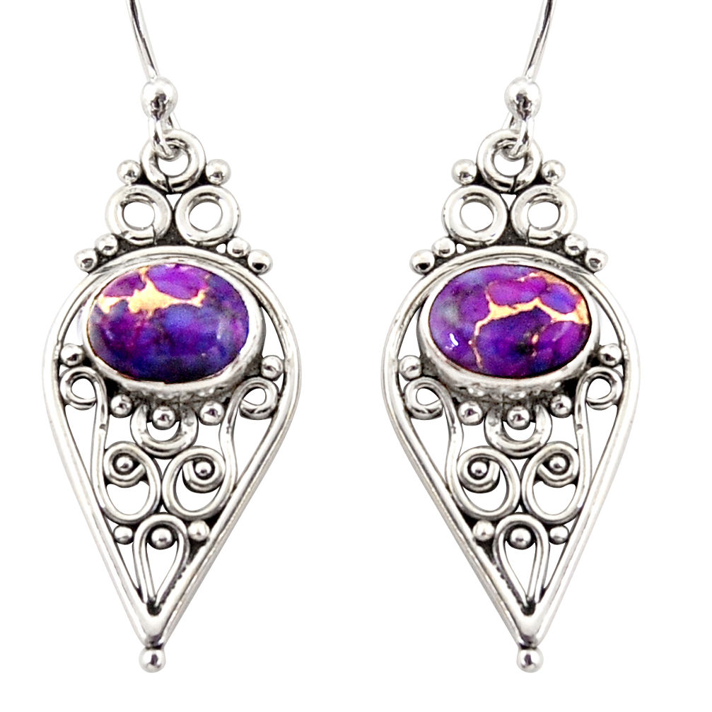 3.98cts purple copper turquoise 925 sterling silver dangle earrings r31133