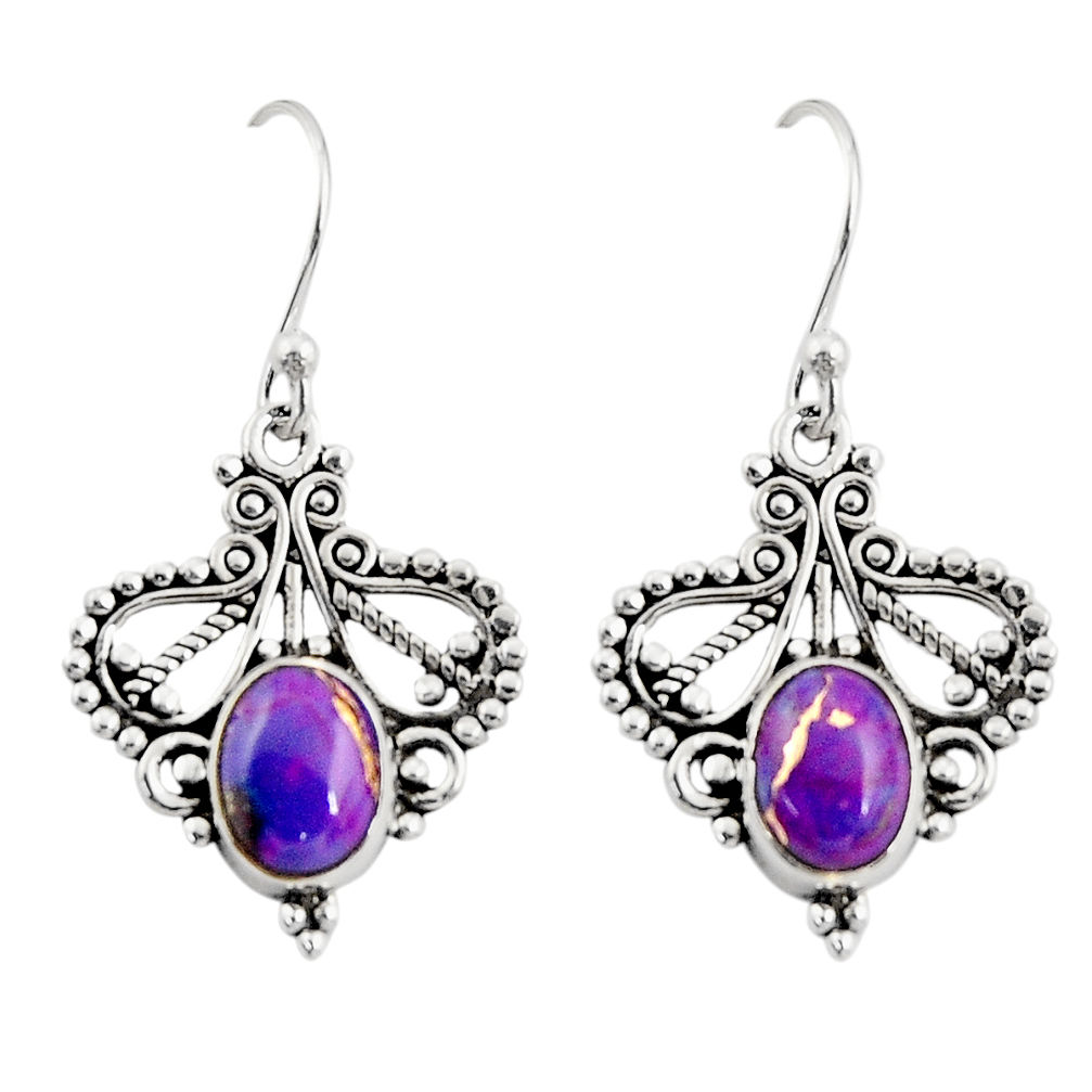 4.06cts purple copper turquoise 925 sterling silver dangle earrings r31149