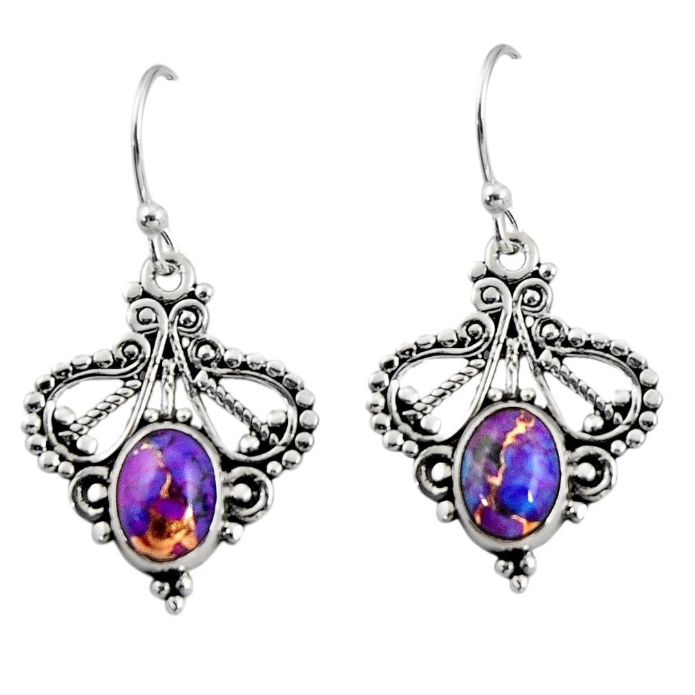 4.06cts purple copper turquoise 925 sterling silver dangle earrings r31157