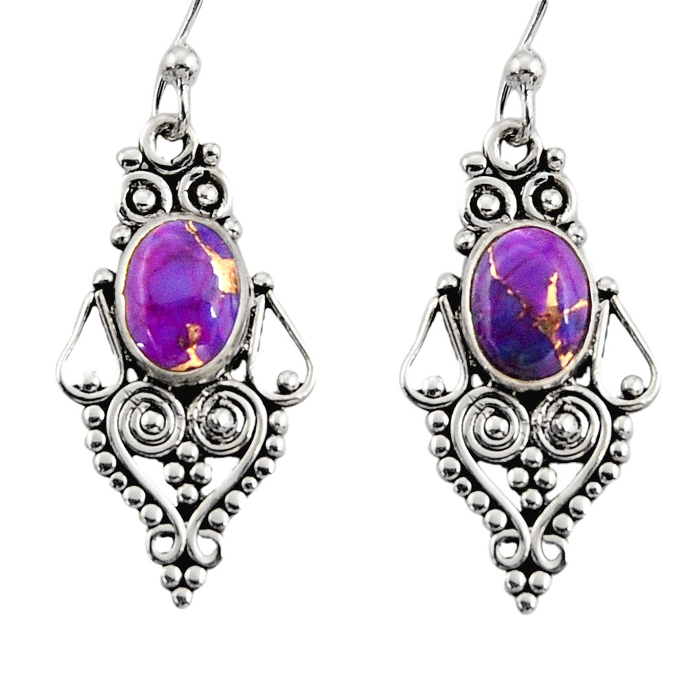 4.06cts purple copper turquoise 925 sterling silver dangle earrings r31183