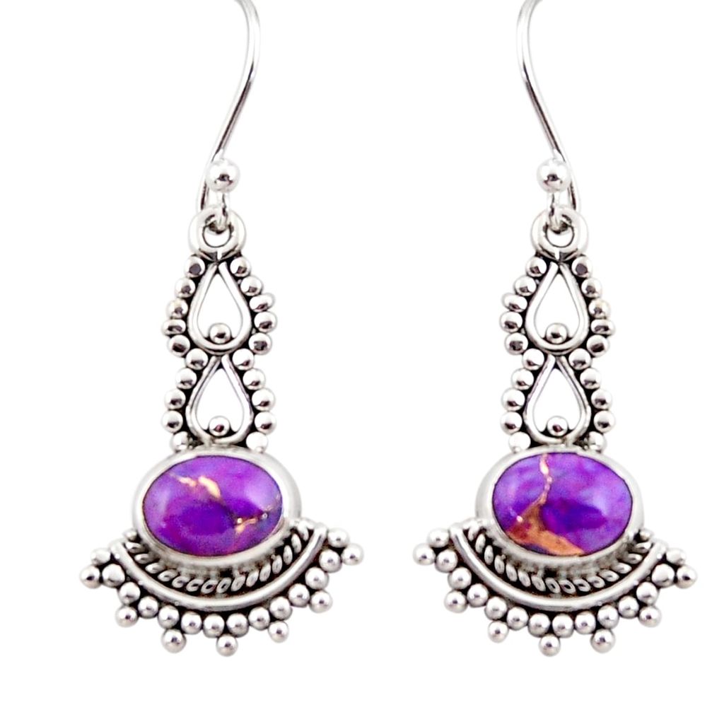 3.91cts purple copper turquoise 925 sterling silver dangle earrings r31214