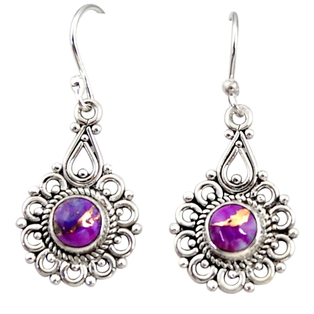 2.61cts purple copper turquoise 925 sterling silver dangle earrings r31237