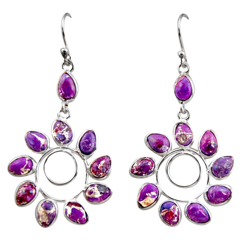 13.60cts purple copper turquoise 925 sterling silver dangle earrings r37450