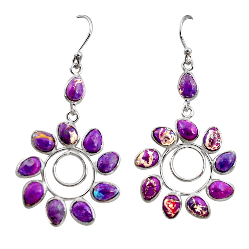 13.60cts purple copper turquoise 925 sterling silver dangle earrings r37451