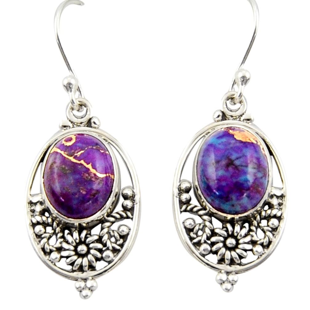 7.66cts purple copper turquoise 925 sterling silver dangle earrings r42348