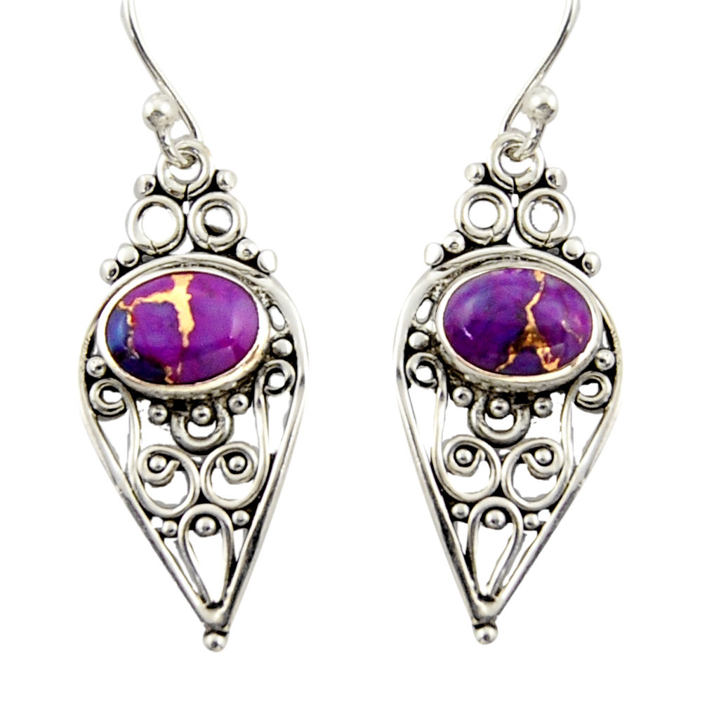3.84cts purple copper turquoise 925 sterling silver dangle earrings r42391