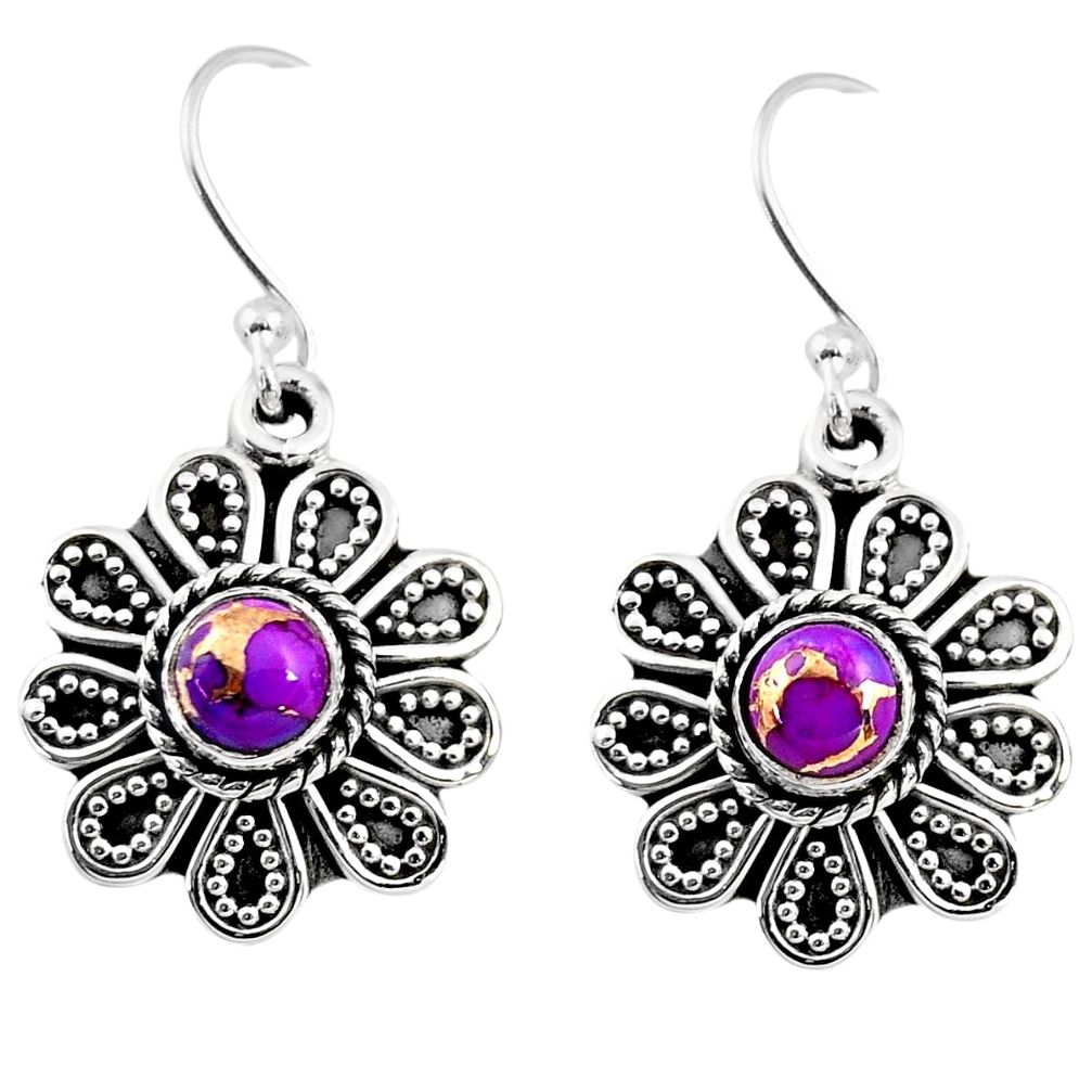 1.01cts purple copper turquoise 925 sterling silver dangle earrings r54019