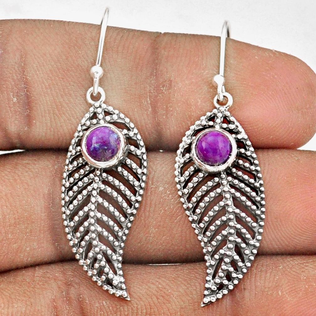 1.81cts purple copper turquoise 925 sterling silver deltoid leaf earrings t94858