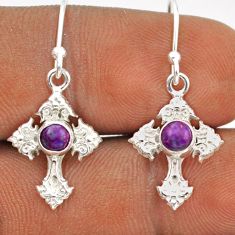 1.07cts purple copper turquoise 925 sterling silver holy cross earrings t89392