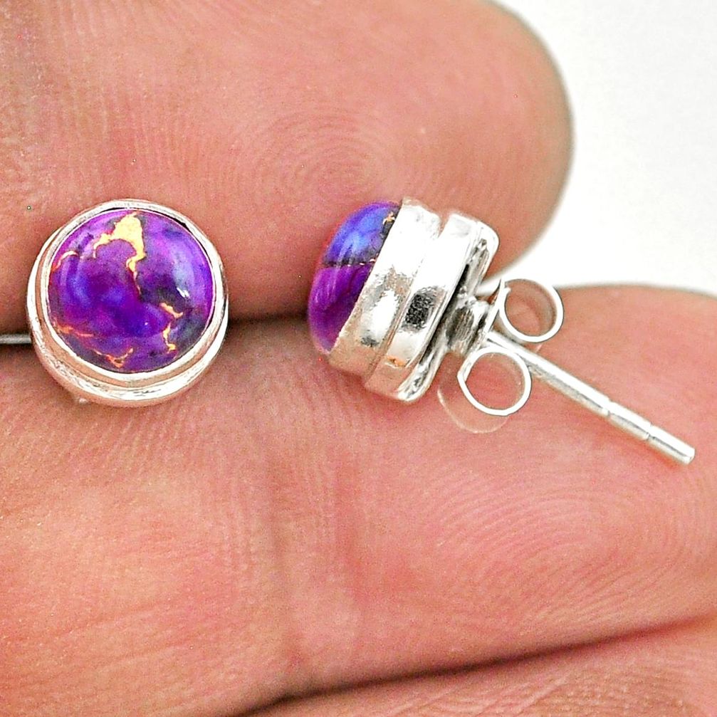 4.37cts purple copper turquoise 925 sterling silver stud earrings jewelry t19382