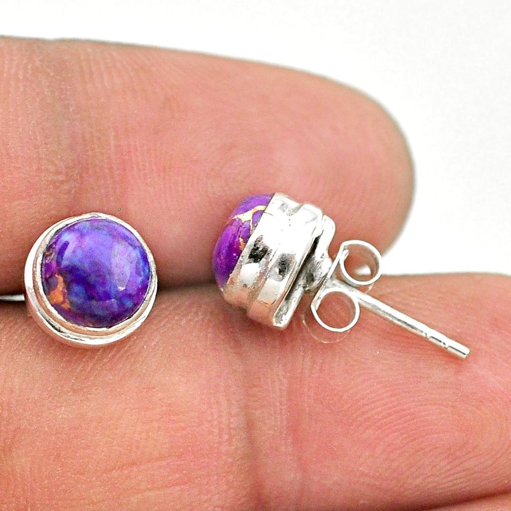 4.21cts purple copper turquoise 925 sterling silver stud earrings jewelry t19389