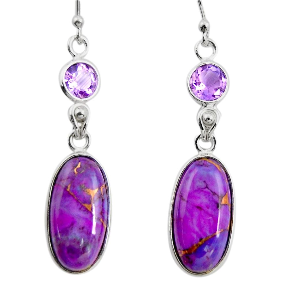 13.66cts purple copper turquoise amethyst 925 silver dangle earrings r26129