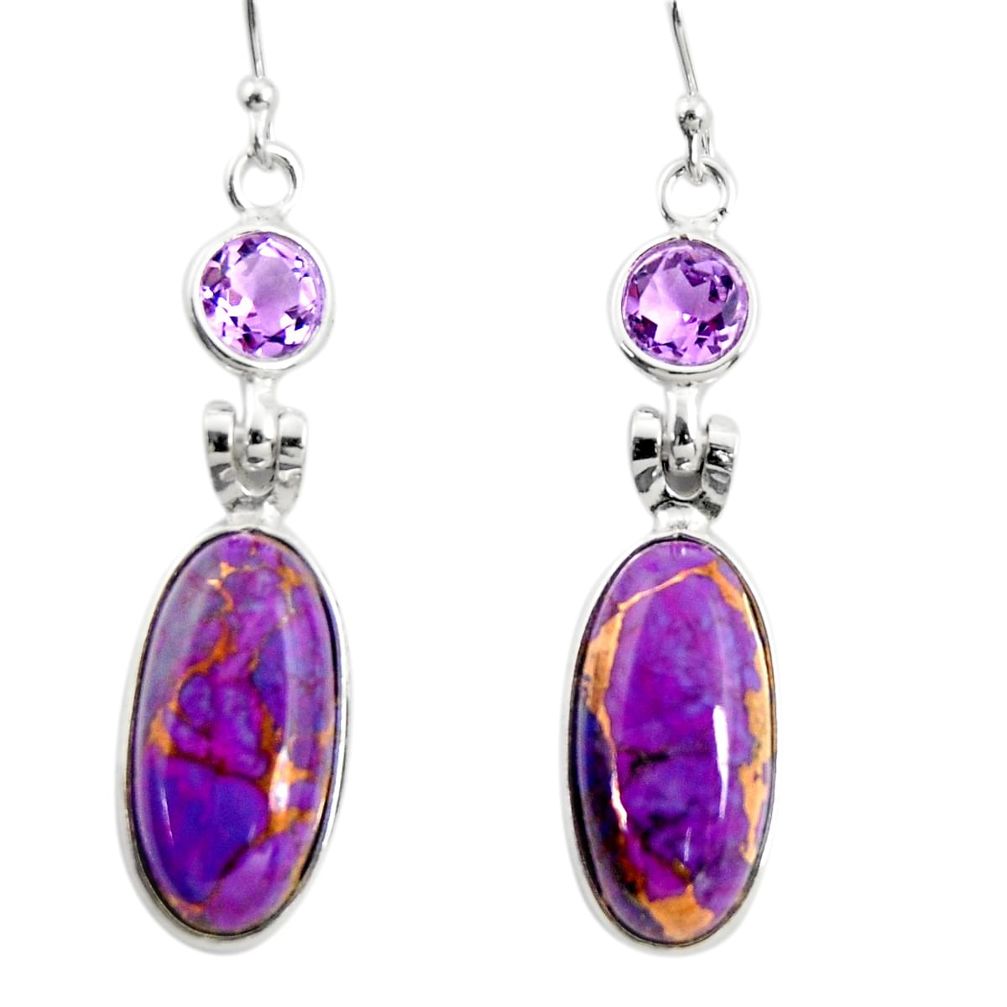 16.68cts purple copper turquoise amethyst 925 silver dangle earrings r26133