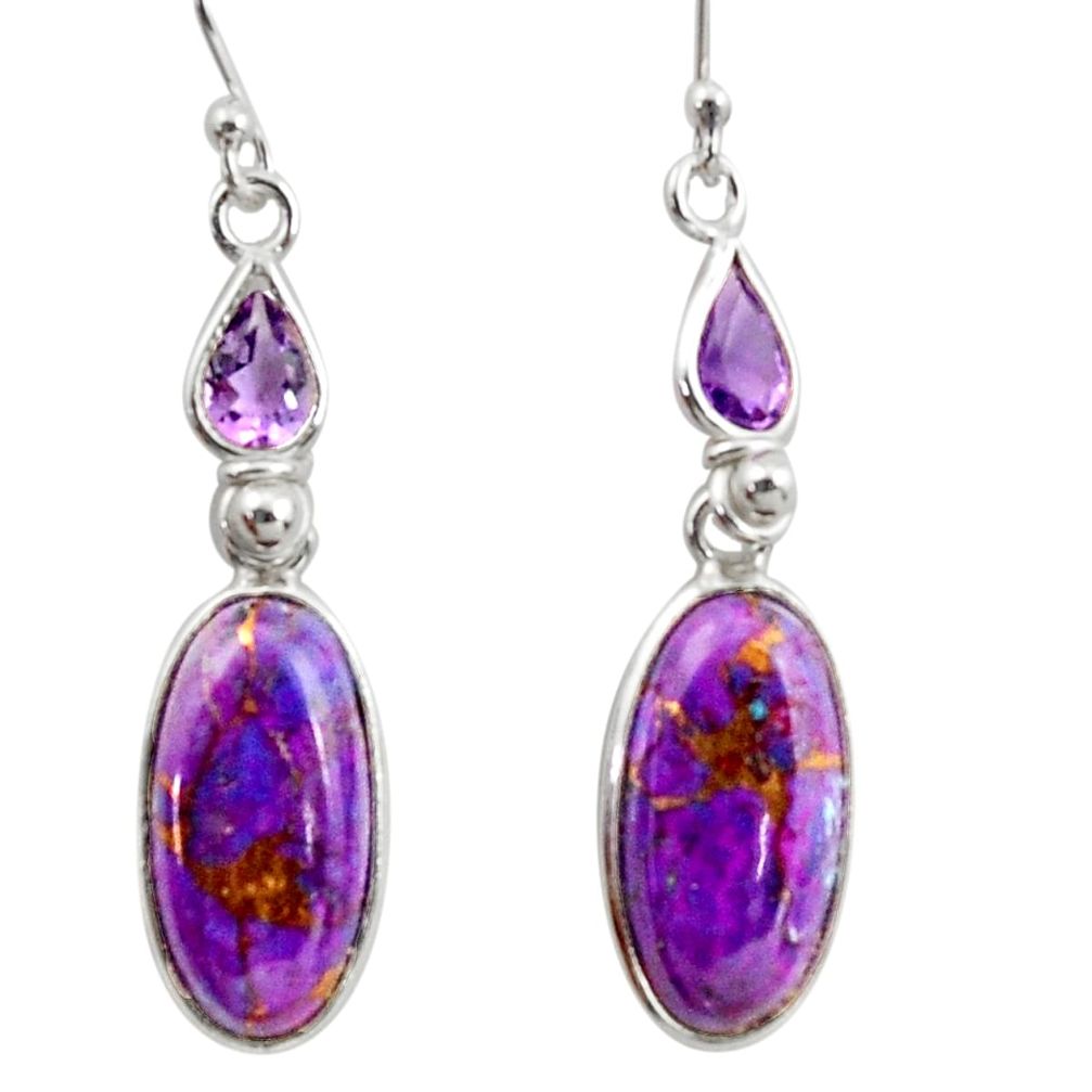 13.60cts purple copper turquoise amethyst 925 silver dangle earrings r41130