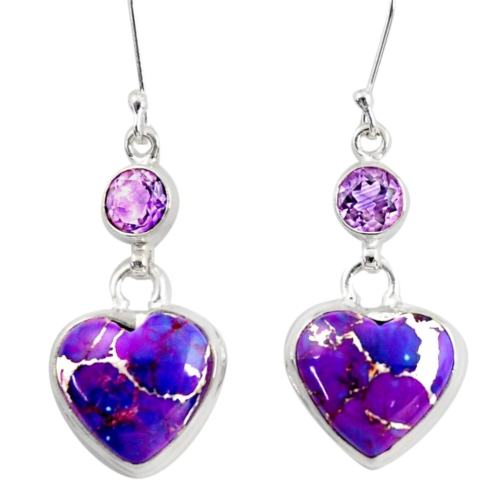 18.10cts purple copper turquoise amethyst 925 silver heart earrings d39508