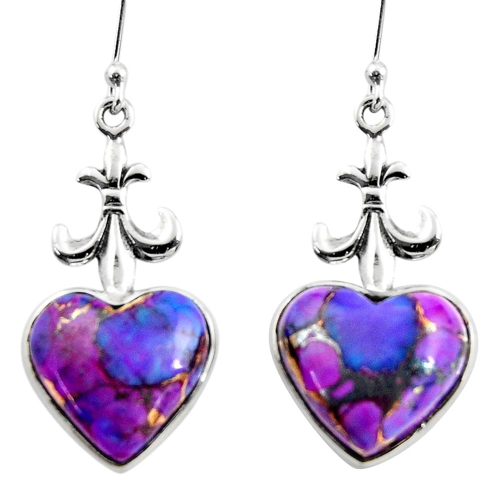 10.43cts purple copper turquoise heart 925 sterling silver earrings r46834