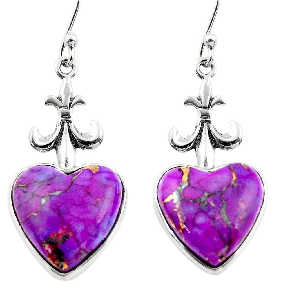 9.74cts purple copper turquoise heart 925 sterling silver heart earrings r46821