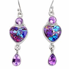 12.31cts purple copper turquoise heart shape amethyst 925 silver earrings y80510