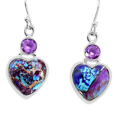 11.55cts purple copper turquoise heart shape amethyst 925 silver earrings y80538