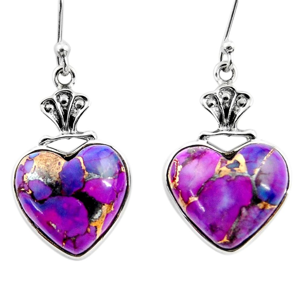 10.20cts purple copper turquoise heart sterling silver dangle earrings r46824