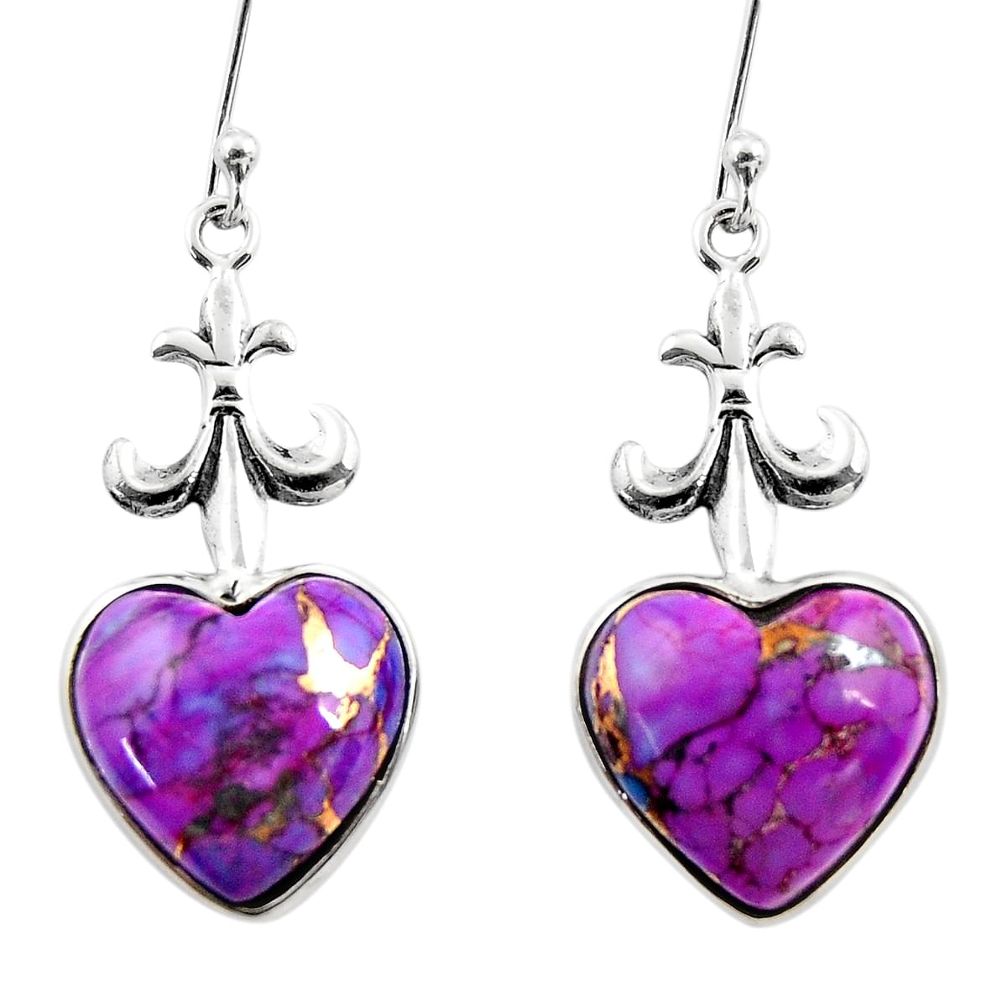 10.72cts purple copper turquoise heart sterling silver dangle earrings r46826