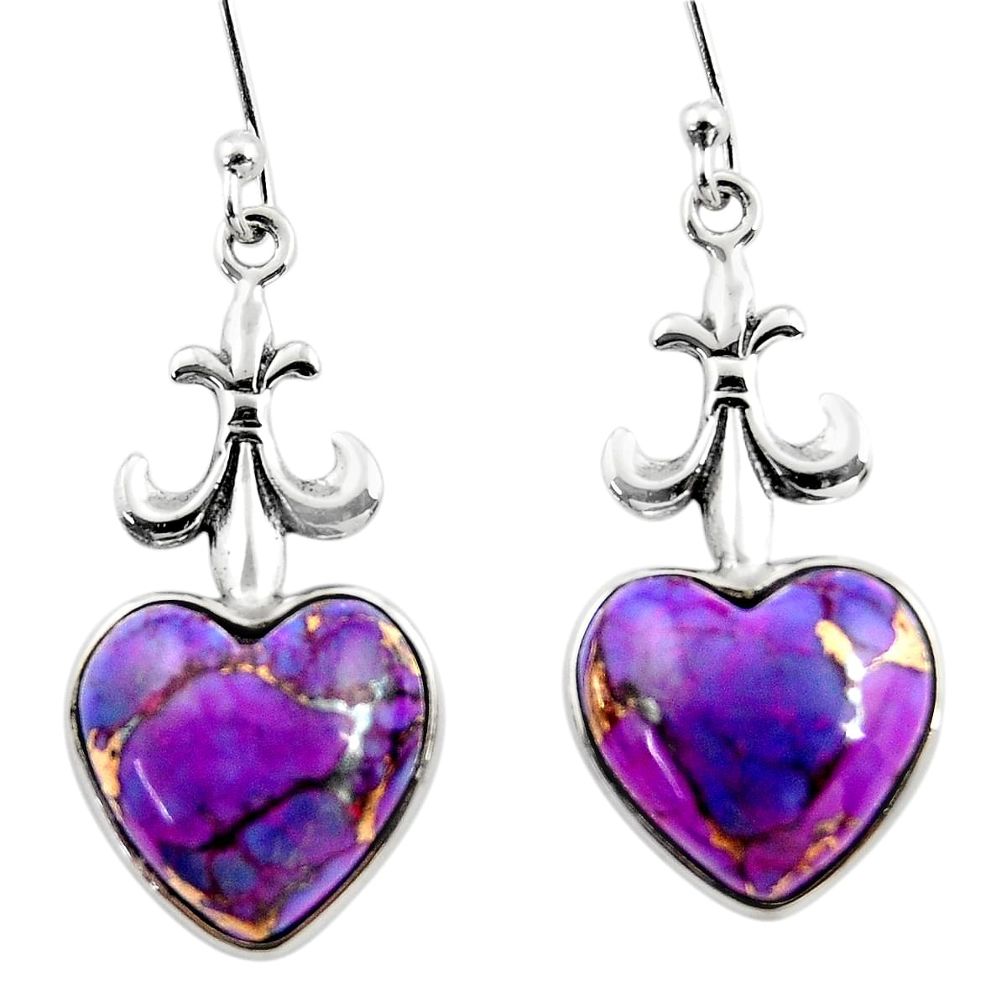 10.55cts purple copper turquoise heart sterling silver dangle earrings r46832