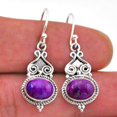 4.06cts purple copper turquoise oval 925 sterling silver dangle earrings n49657