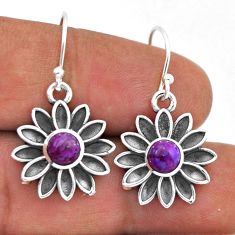 2.10cts purple copper turquoise round 925 sterling silver flower earrings n44421