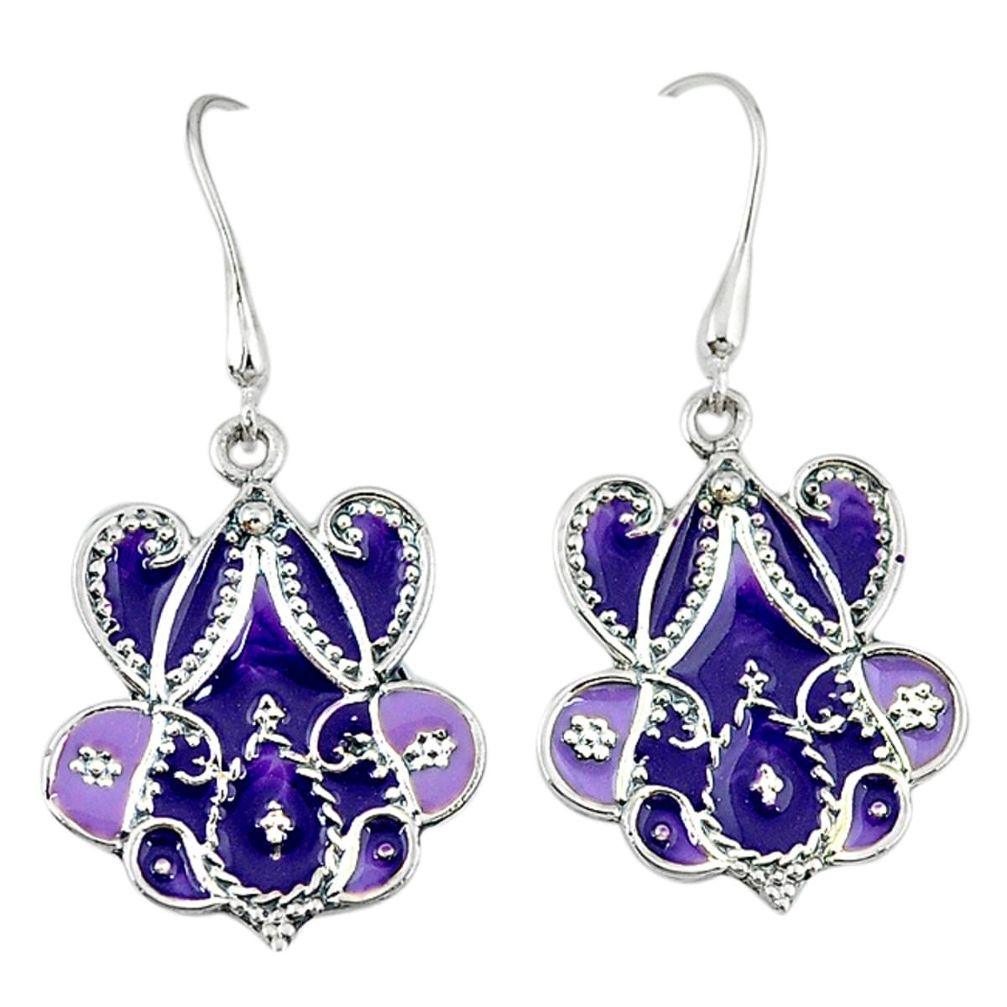 Purple enamel 925 sterling silver dangle earrings jewelry c18985