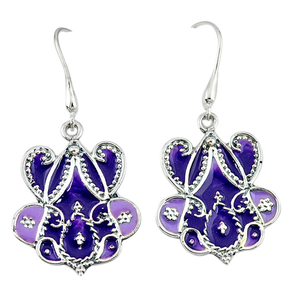 Purple enamel 925 sterling silver dangle earrings jewelry c18987