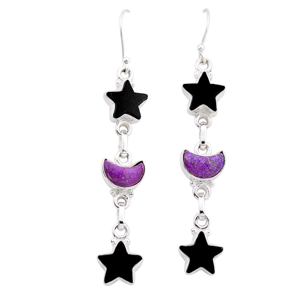 17.26cts purpurite stichtite onyx fancy silver moon with star earrings n53363