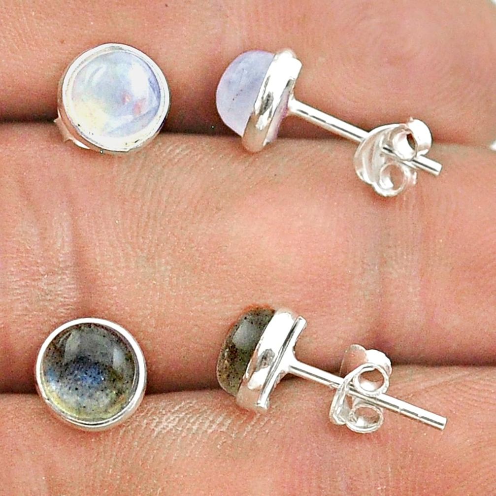 4.67cts rainbow moonstone labradorite 925 silver 2 pair studs earrings t50850