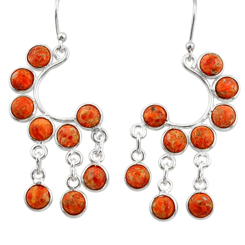 11.73cts red copper turquoise 925 sterling silver chandelier earrings r33493