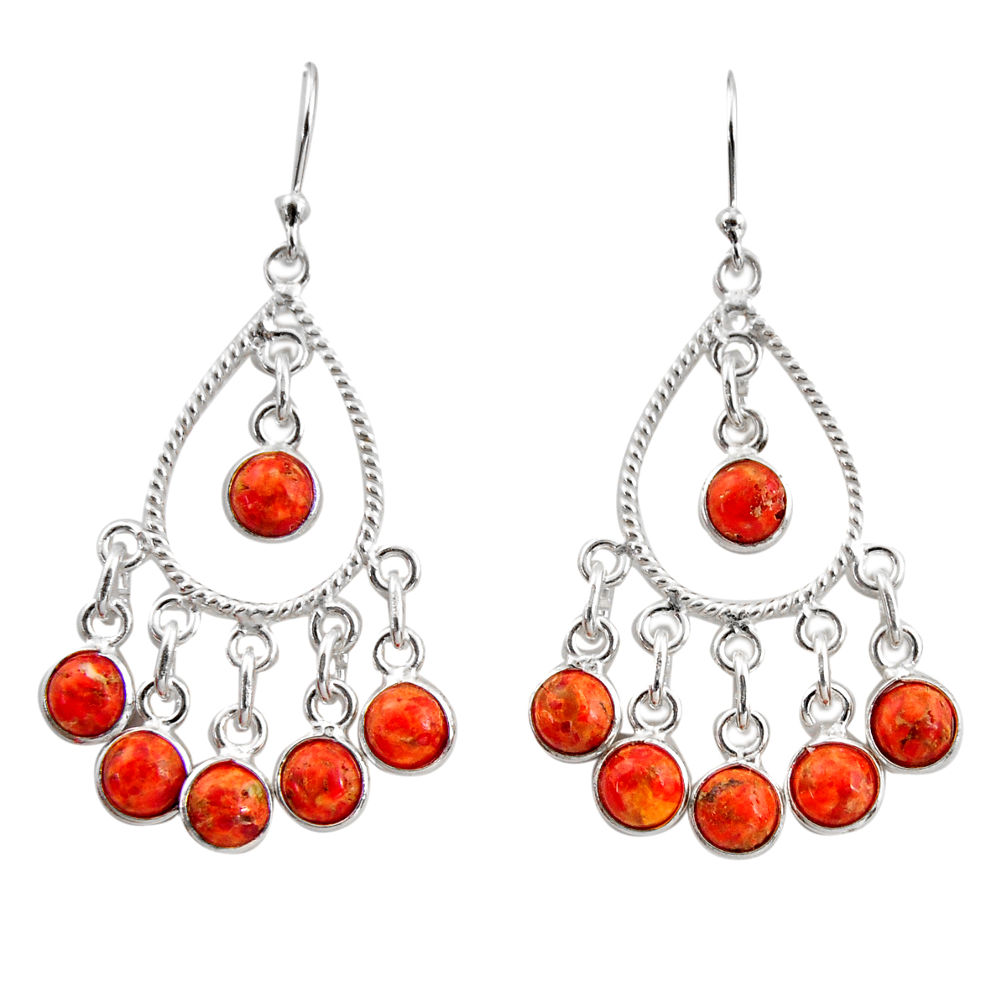 8.54cts red copper turquoise 925 sterling silver chandelier earrings r37351