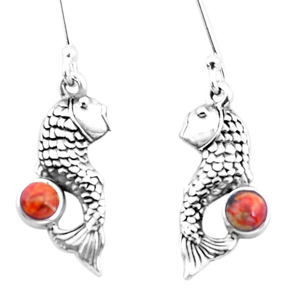 1.36cts red copper turquoise 925 sterling silver fish earrings jewelry p26467