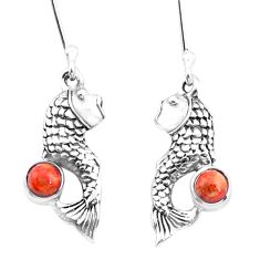Clearance Sale- 1.64cts red copper turquoise 925 sterling silver fish earrings jewelry p26469