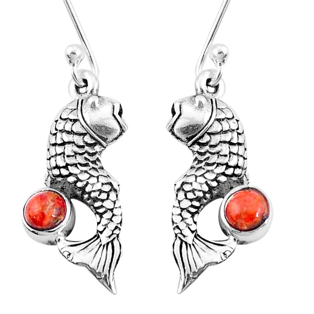 1.11cts red copper turquoise 925 sterling silver fish earrings jewelry p9894