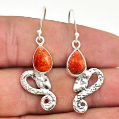 4.51cts red copper turquoise 925 sterling silver snake earrings jewelry t40207